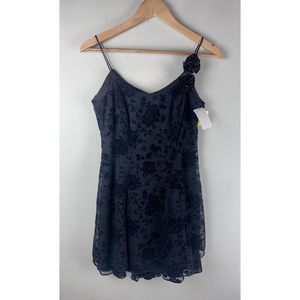 VTG Y2K 90's Fredericks of Hollywood Mini Dress Tank 5/6 Black Velvet Floral